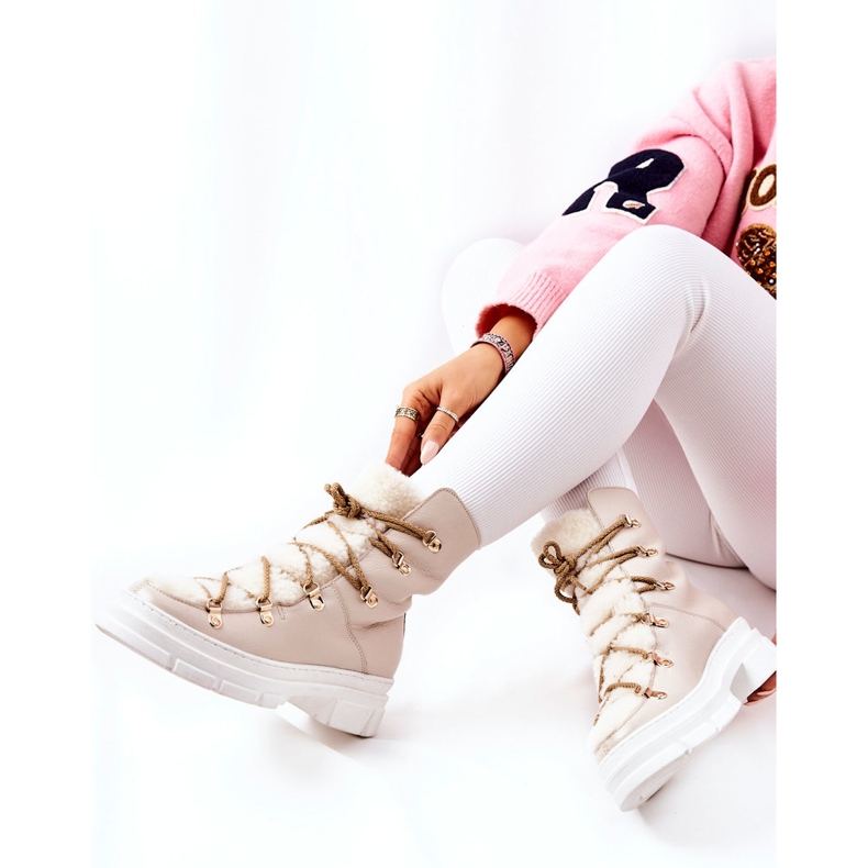 Warme Lederstiefel Hellbeige Nerisso Trappers 1