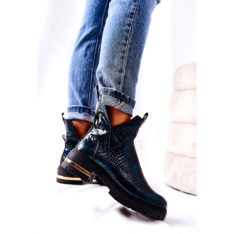 PA2 Grüne Tanya Crocodile Warm Lederstiefel schwarz 2