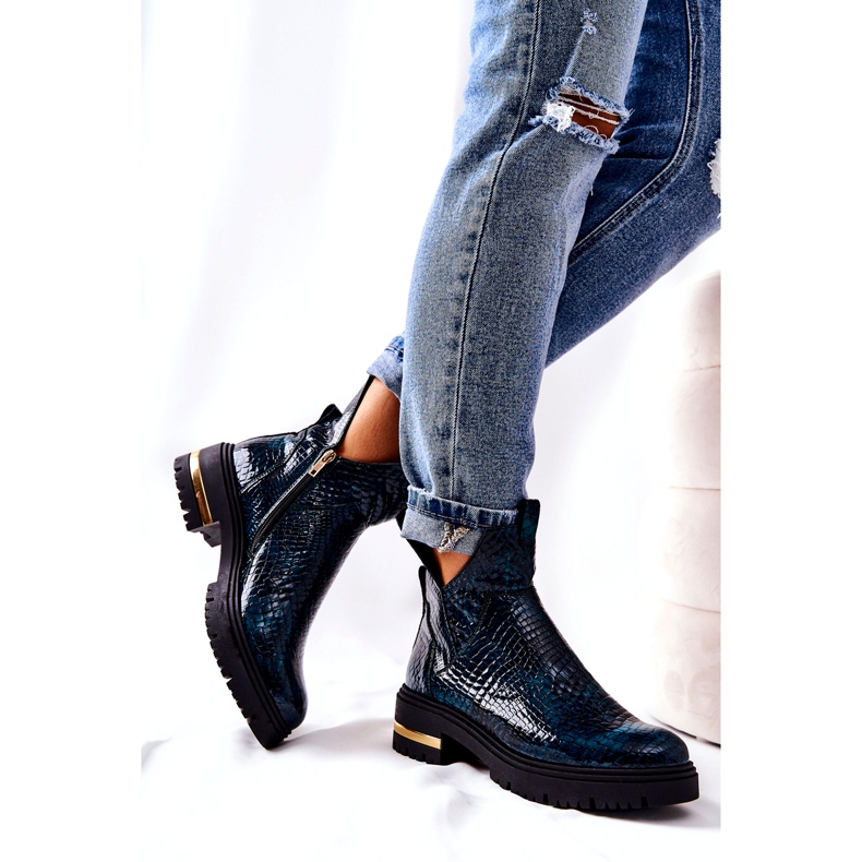 PA2 Grüne Tanya Crocodile Warm Lederstiefel schwarz 1