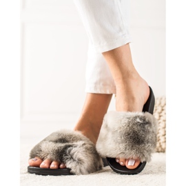 TRENDI Hausschuhe mit Fell grau 1