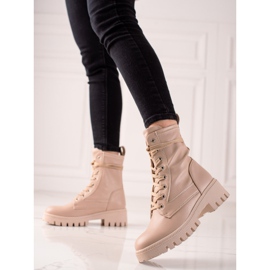 Diamantique Klassische geschnürte Trapper beige 1