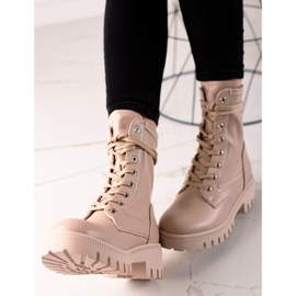 Diamantique Klassische geschnürte Trapper beige 2