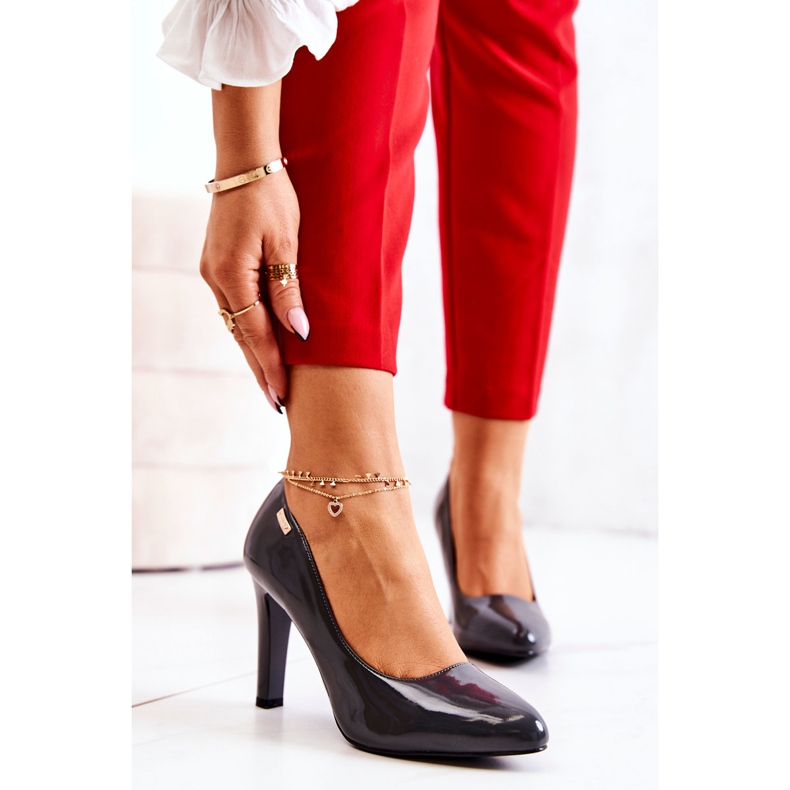 Sergio Leone Damen Pumps Lackiert Auf Einem Absatz Dunkelgrau Campbell 1