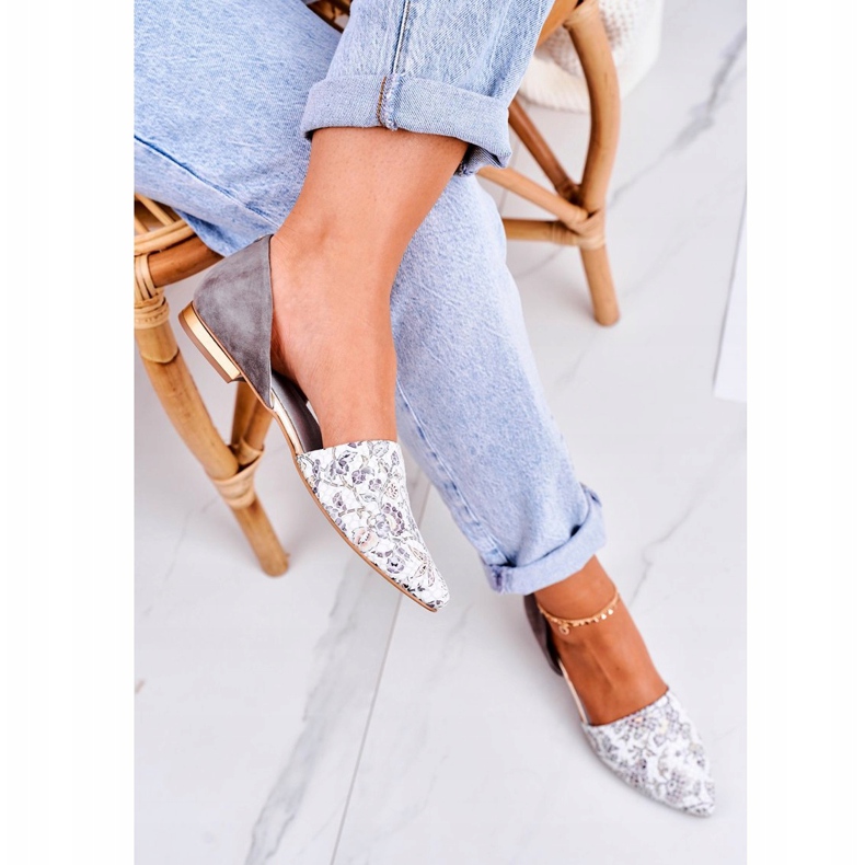 Elegante Lederballerinas mit Blumen Laura Messi 1110 Weiß rosa mehrfarbig 2