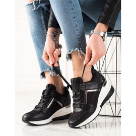 TRENDI Leichte Sneakers mit Keilabsatz schwarz 1