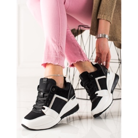 TRENDI Leichte Sneakers mit Keilabsatz weiß schwarz 1