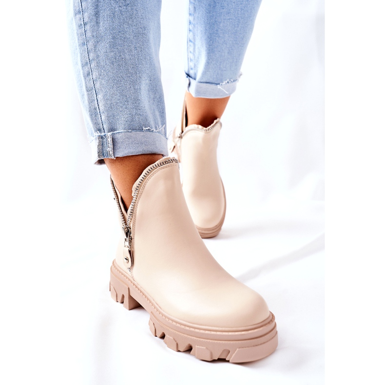 FI1 Damen Stiefeletten mit Ausschnitten Beige Rhythm 2