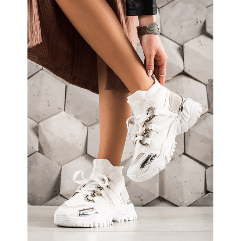 TRENDI Mode-Turnschuhe weiß silber- grau 1