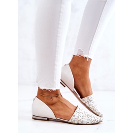 Elegante Ballerinas aus Leder Laura Messi 1110 Beige weiß 1