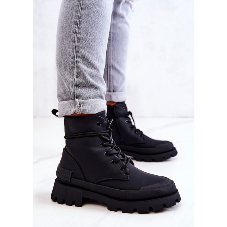 Warme Stiefel aus Leder gebunden schwarz Racquell 1