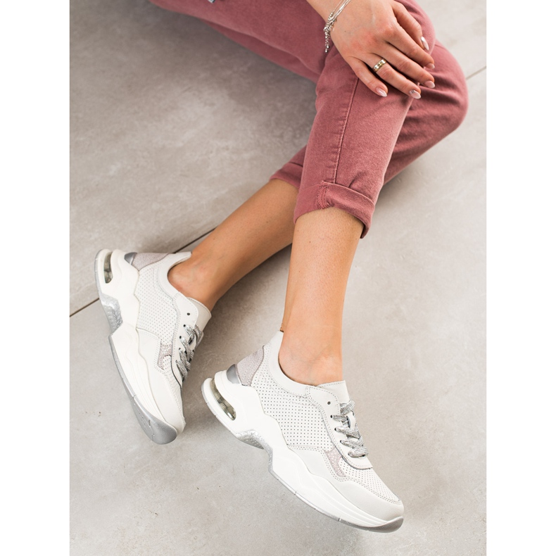 Goodin Sneakers aus durchbrochenem Leder weiß silber- 2