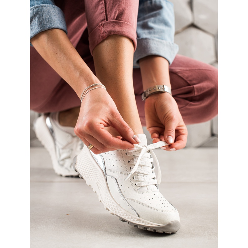 Goodin Stylische Ledersneaker weiß silber- 1