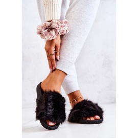 Hausschuhe mit Fell, Gummi schwarz Pollie 2