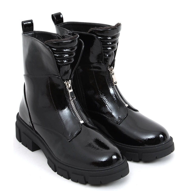 Flache, lackierte Stiefel in Haiti Black schwarz 2
