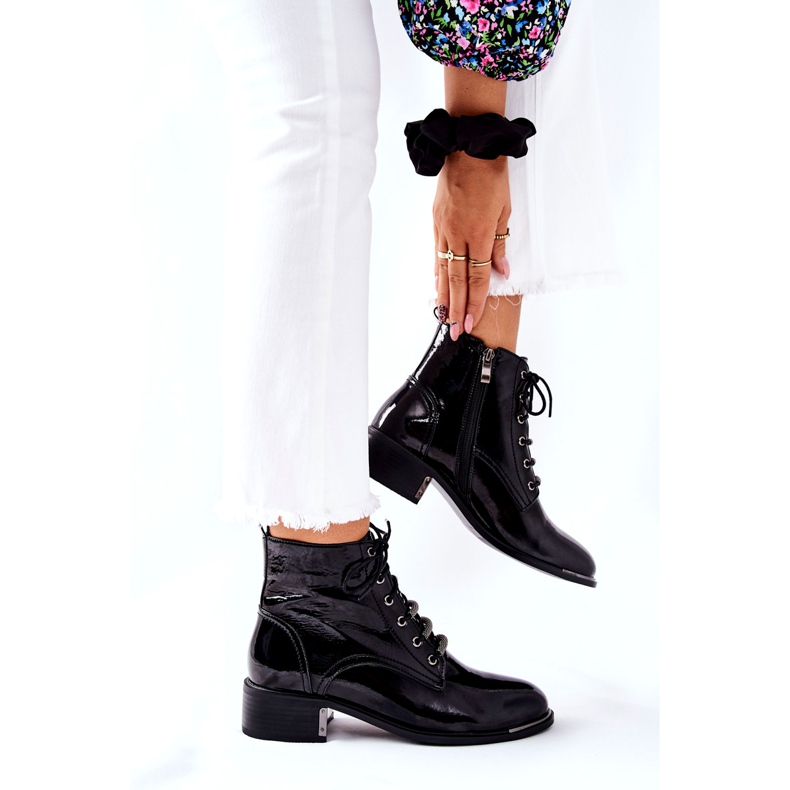 D&A Classic Damen Warme Stiefel Lackiert Schwarz Reflection 4