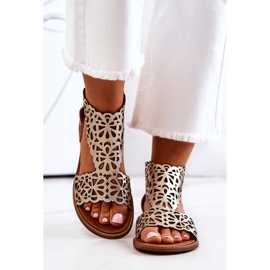 Lewski Shoes Durchbrochene Sandalen aus Leder Lewski 2699/2 Golden 1