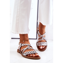 Lewski Shoes Durchbrochene Sandalen aus Leder Lewski 3022 Silber 1