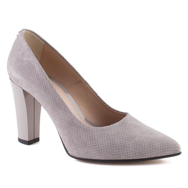 Marco Shoes graue Lederpumps mit Tupfen 2