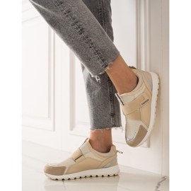 TRENDI Stylische Turnschuhe mit Klettverschluss beige braun 1