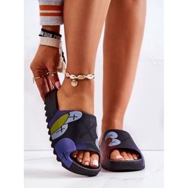 PS1 Schwarze Gummipantoffeln mit Monsterdruck navy blau 2