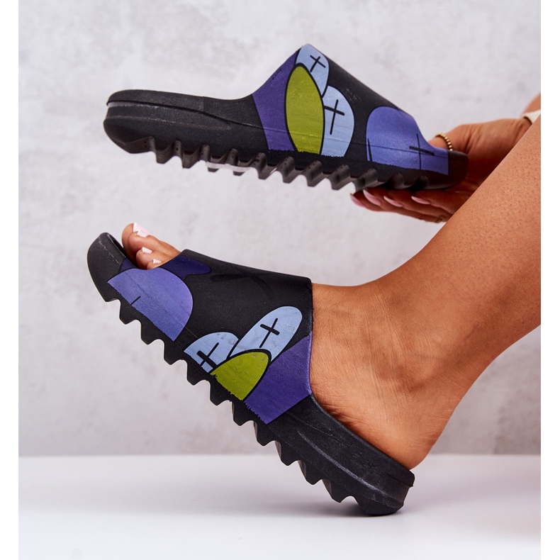 PS1 Schwarze Gummipantoffeln mit Monsterdruck navy blau 1