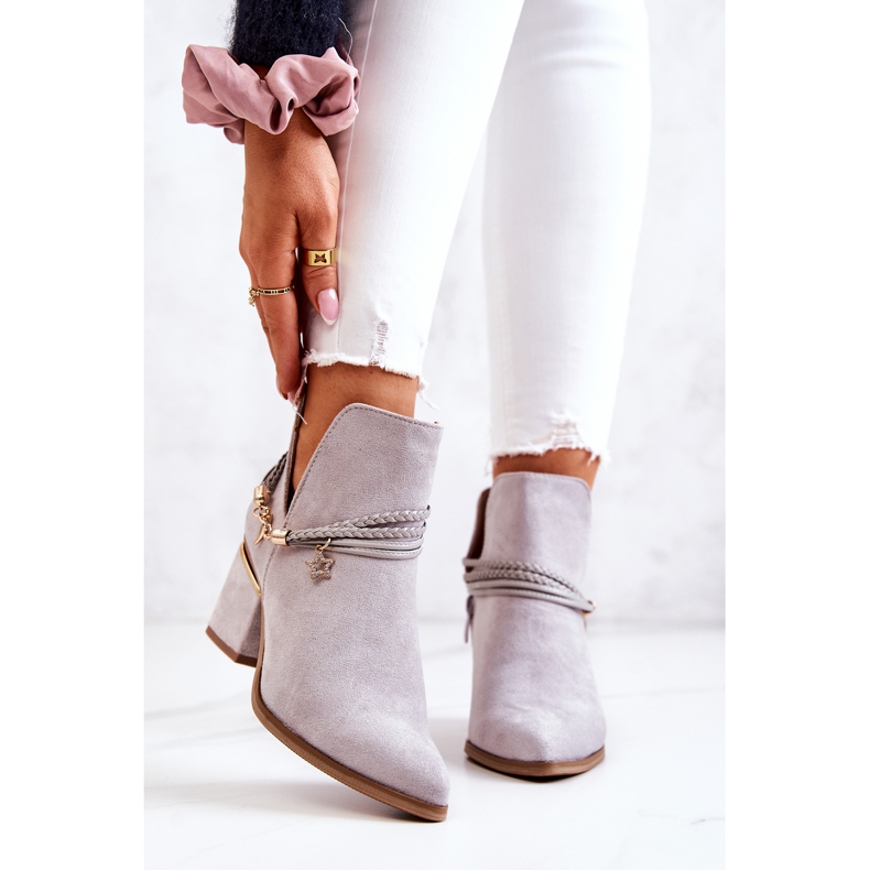 PS1 Inessa Cowboystiefel aus grauem Wildleder mit Streifen 2