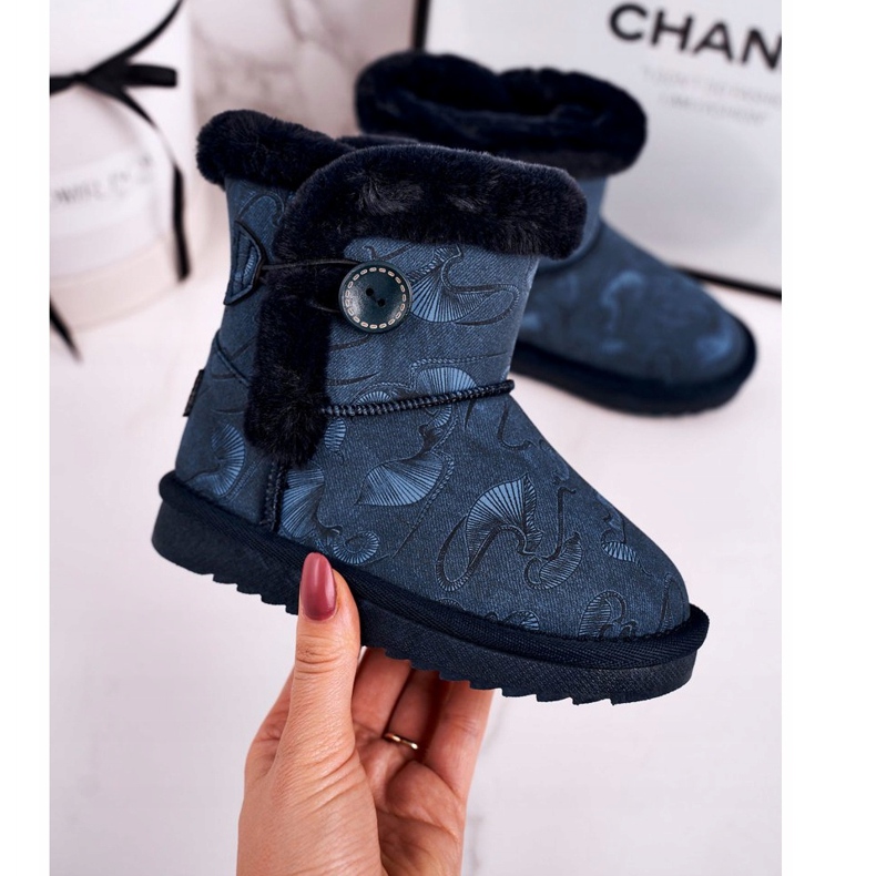 Apawwa Schneestiefel für Kinder mit Fell und Knopf Navy Blue Kawai navy blau blau 1