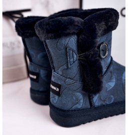 Apawwa Schneestiefel für Kinder mit Fell und Knopf Navy Blue Kawai marineblau blau 2