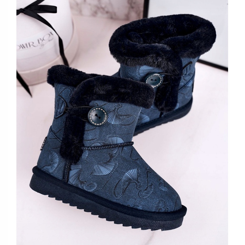 Apawwa Schneestiefel für Kinder mit Fell und Knopf Navy Blue Kawai navy blau blau 3