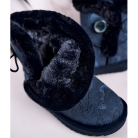 Apawwa Schneestiefel für Kinder mit Fell und Knopf Navy Blue Kawai marineblau blau 4