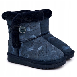 Apawwa Schneestiefel für Kinder mit Fell und Knopf Navy Blue Kawai marineblau blau 5