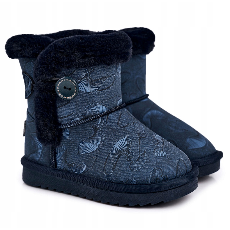 Apawwa Schneestiefel für Kinder mit Fell und Knopf Navy Blue Kawai marineblau blau 5