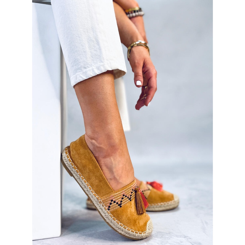Boho Espadrilles mit Birna Camel Fransen braun 2