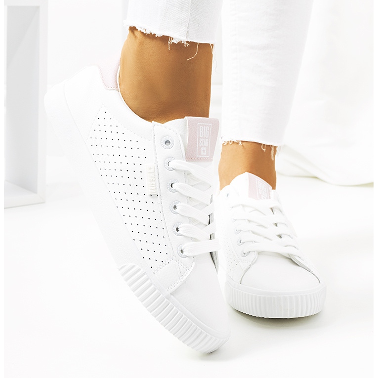 Weiße Damenturnschuhe Big Star HH274073 rosa 2