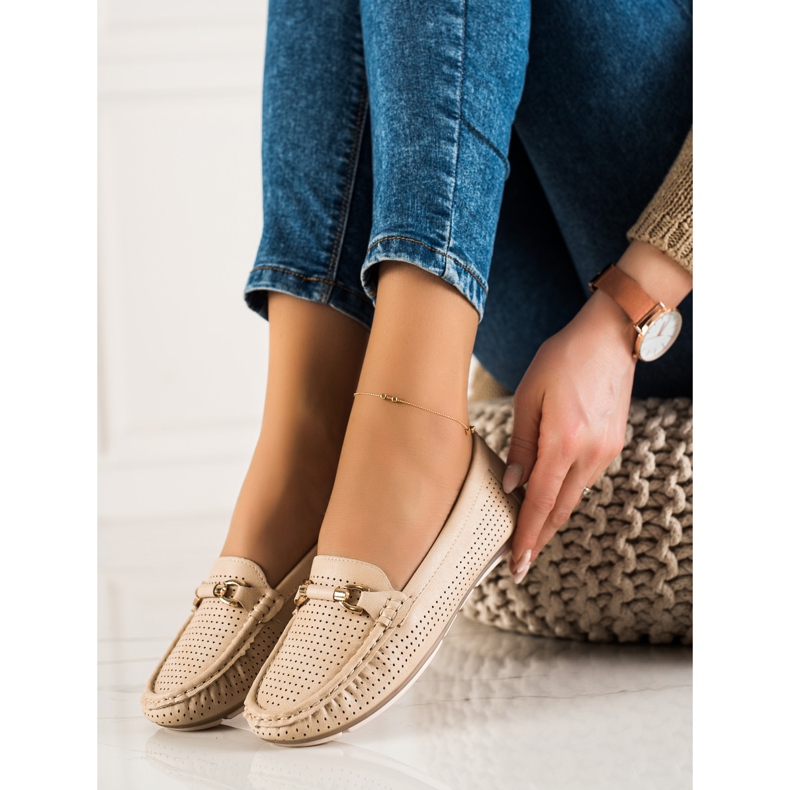 Primavera Durchbrochene Loafer mit Ornament beige 1