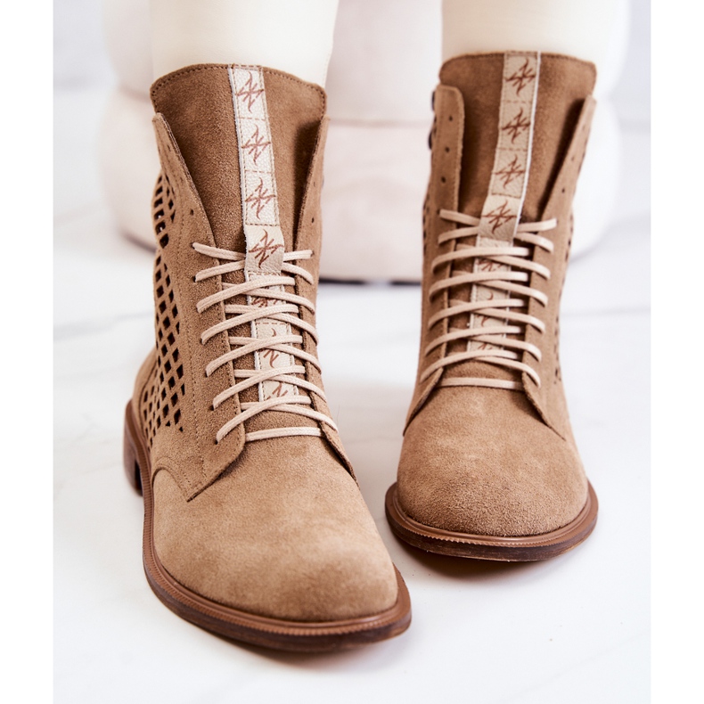 Durchbrochene Lederstiefeletten gebunden Nicole Camel 2696 braun 1