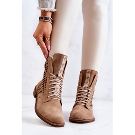 Durchbrochene Lederstiefeletten gebunden Nicole Camel 2696 braun 2