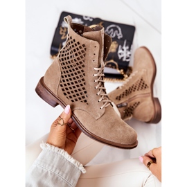 Durchbrochene Lederstiefel mit gebundener Nicole Hellbraun 2696 1