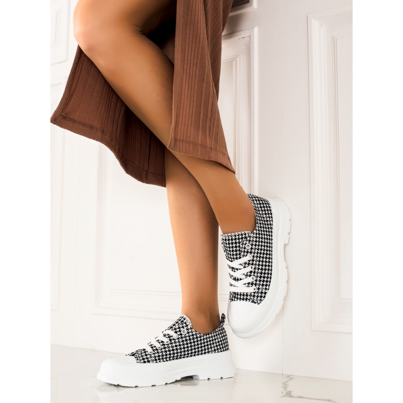 Bona Niedrige karierte Turnschuhe weiß schwarz 2