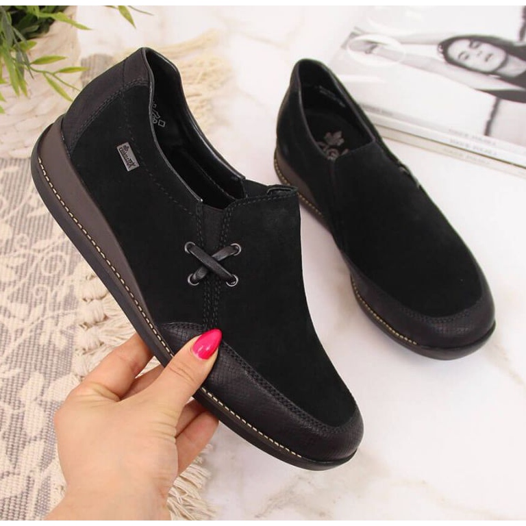 Lederschuhe mit Keilabsatz, schwarz W Rieker 44259 1