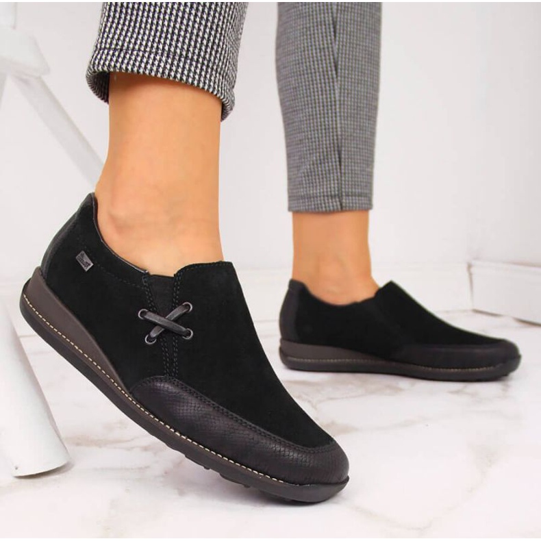 Lederschuhe mit Keilabsatz, schwarz W Rieker 44259 2