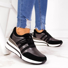 Lederschuhe auf einem Keil T.Sokolski W SCA139 silber schwarz 2