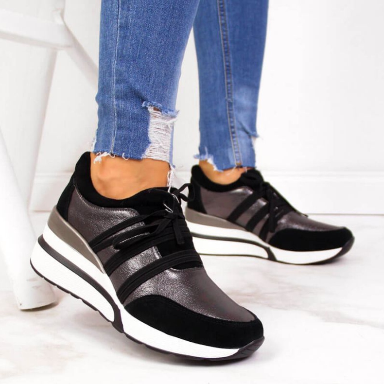 Lederschuhe auf einem Keil T.Sokolski W SCA139 silber schwarz 2