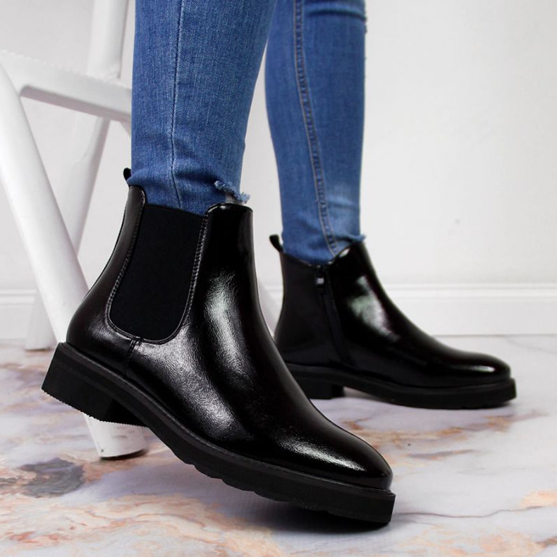 Warme Chelsea Boots, lackiert Sergio Leone W SK353 schwarz 2