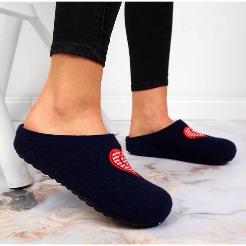 Hausschuhe mit Herz Panto Fino W INT1631 marineblau 2