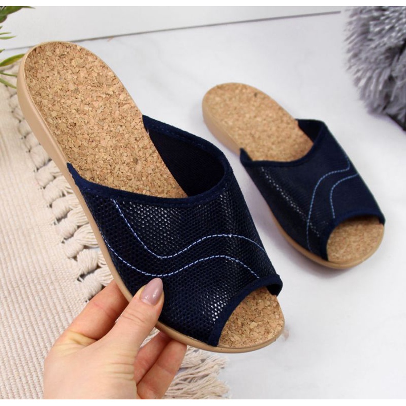 Befado W BEF17F marineblaue Hausschuhe navy blau 1