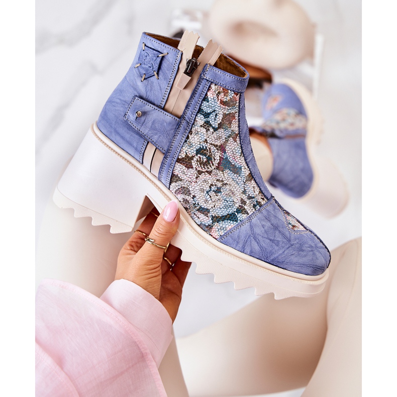 Lederstiefel auf massivem Pfosten Maciejka Blue 05325-06 blau 2