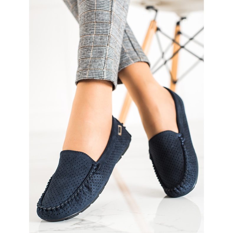 Goodin Durchbrochene Loafer mit Wildleder blau 1