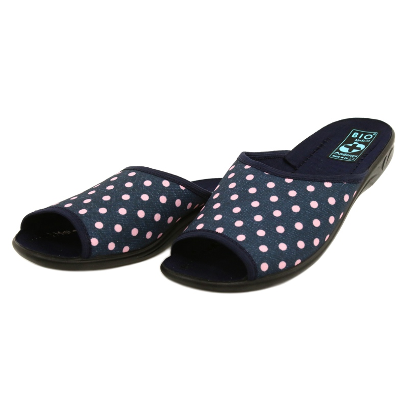 Adanex Sara Damen Polka Dots 24961 marineblaue Hausschuhe navy blau rosa 3