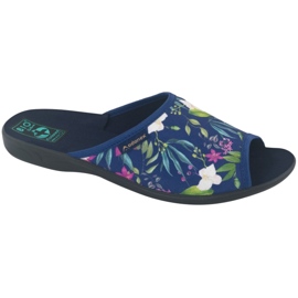 Damenhausschuhe mit Blumen Adanex Sara SAK1 27272 marineblau blau rosa grün 1